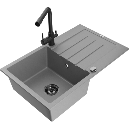 Mexen Bruno vienos dalies plautuvė su nusausinimo zona ir virtuviniu maišytuvu Duero, pilka - 6513-71-671600-70-B