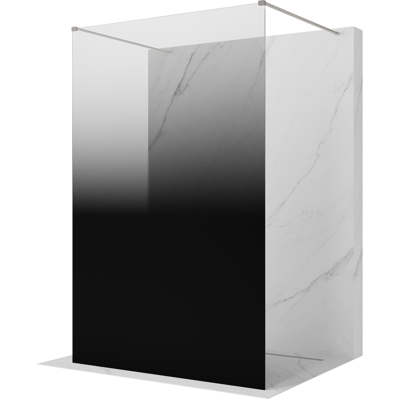 Mexen Kioto freestanding dušo siena 110 x 200 cm, ombre juoda 8 mm, šepečiu šlifuotas nikelis - 800-110-002-97-76