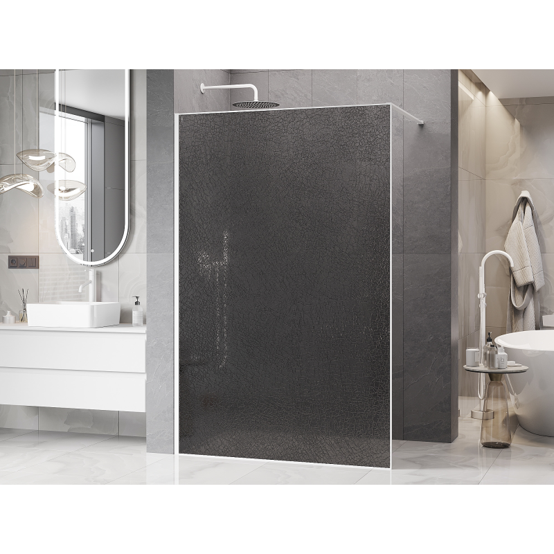 Mexen Kioto dušo siena Walk-in 70 x 200 cm, grafito įtrūkis 12 mm, balta - 800-070-101-20-44-X
