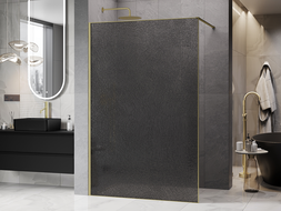 Mexen Kioto dušo sienelė Walk-in 130 x 200 cm, įtrūkusi grafito spalva 12 mm, auksinė šlifuota - 800-130-101-55-44-X