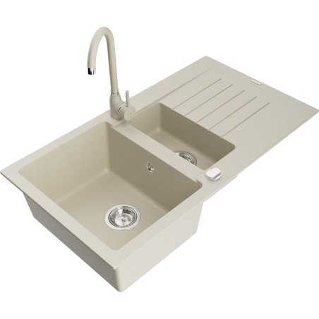 Mexen Matias granito plautuvė 1,5 skyrių su nutekėjimu ir virtuviniu maišytuvu Telma, smėlio spalvos - 6502-69-670200-69