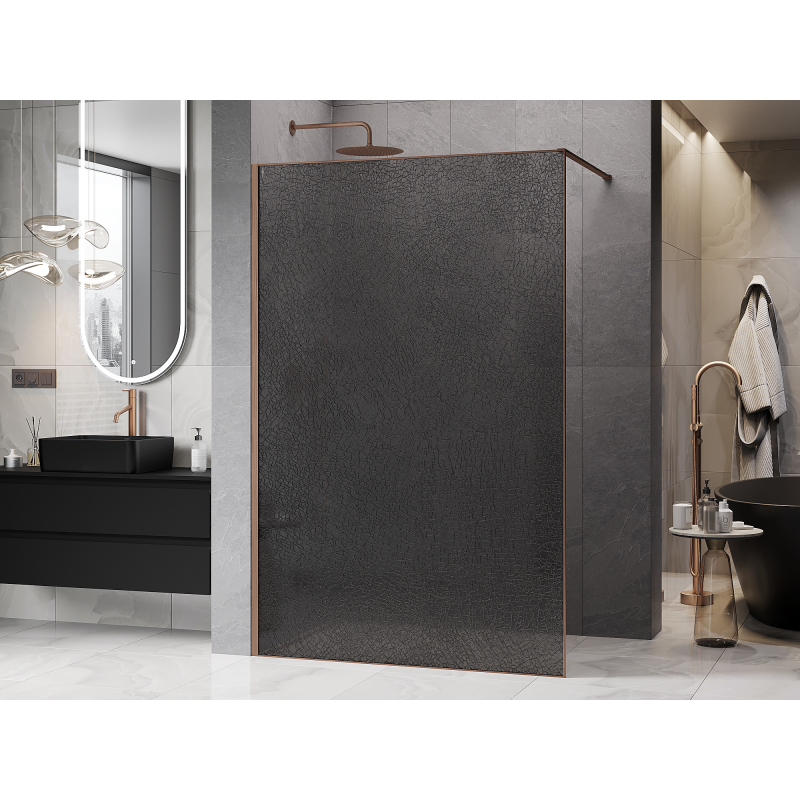 Mexen Kioto dušo sienelė Walk-in 90 x 200 cm, grafito crackle 12 mm, šukuotas varis - 800-090-101-65-44-X