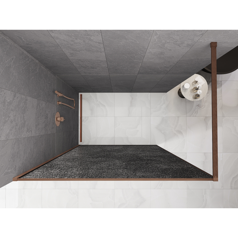 Mexen Kioto dušo sienelė Walk-in 90 x 200 cm, grafito crackle 12 mm, šukuotas varis - 800-090-101-65-44-X