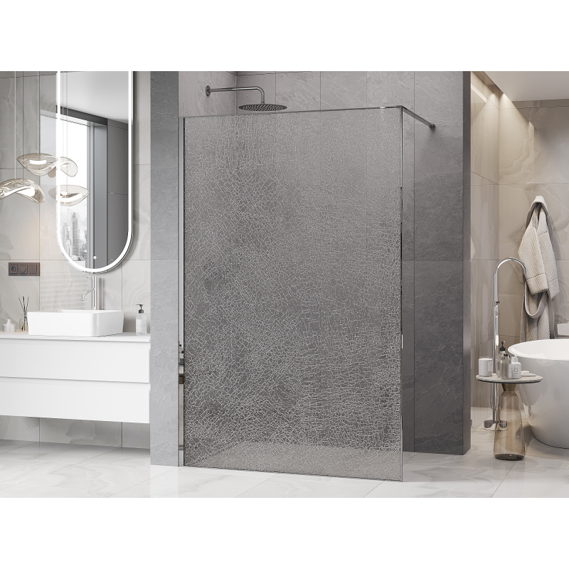 Mexen Kioto Dušo pertvara Walk-in 130 x 200 cm, skaidri crackle 12 mm, chromas - 800-130-101-01-04-X