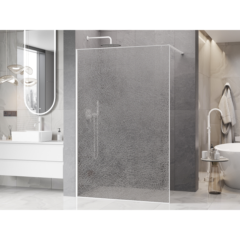Mexen Kioto dušo sienelė Walk-in 120 x 200 cm, skaidrios kristalinės 12 mm, balta - 800-120-101-20-04-X