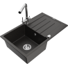 Mexen Bruno granitinė vienos komoros plautuvė su nusausintuvu ir virtuviniu maišytuvu Duero, juodas/auksinis metalikas