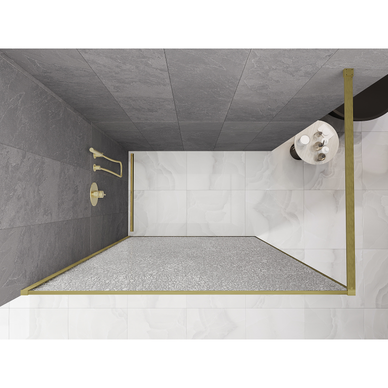 Mexen Kioto dušo pertvara Walk-in 140 x 200 cm, skaidrus su įtrūkimais 12 mm, auksinė šlifuota - 800-140-101-55-04-X