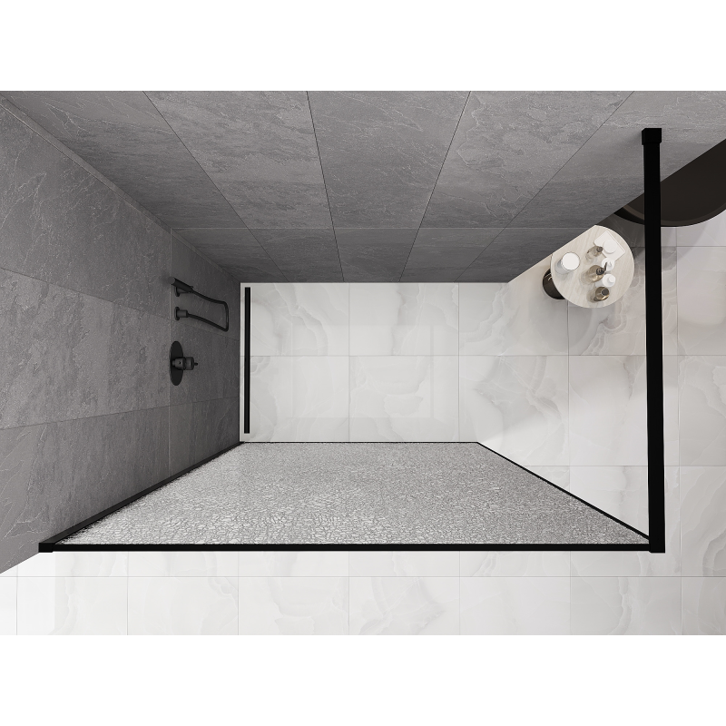 Mexen Kioto dušo sienelė Walk-in 130 x 200 cm, skaidri su crackle efektu 12 mm, juoda - 800-130-101-70-04-X