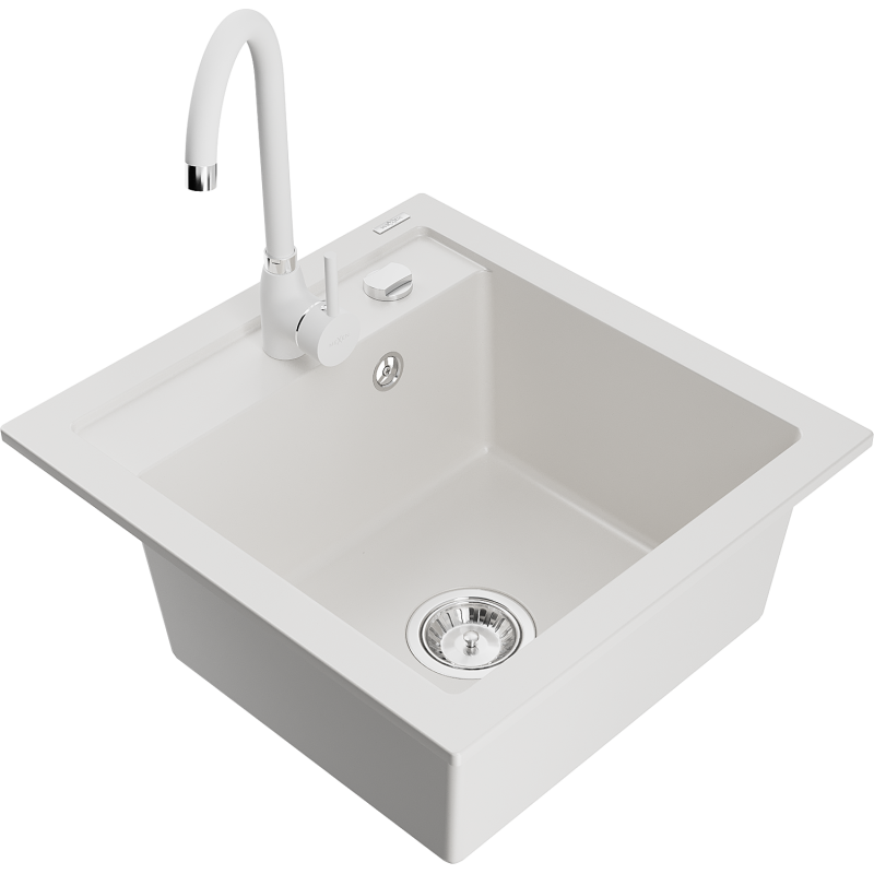 Mexen Vito granito plautuvė su 1 kamera ir Telma virtuviniu maišytuvu, balta - 6503-20-670200-20