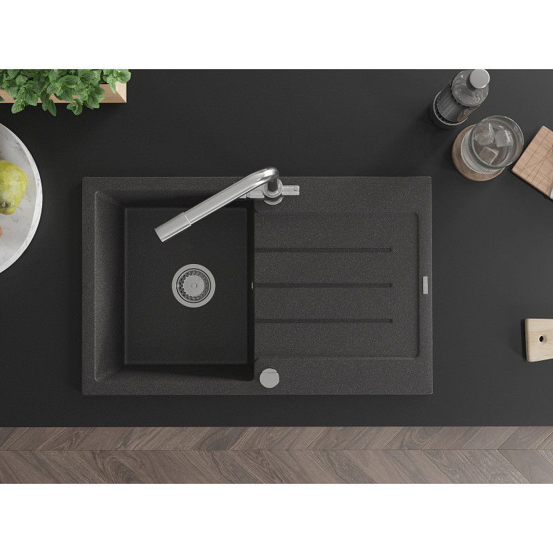 Mexen Bruno granitinis plautuvė vienos kameros su nutekėjimu ir virtuves maisytuvu Duero, juodas taškuotas - 6513-76-671600-00