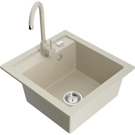 Mexen Vito vienos dalies granitinis plautuvas su Telma virtuviniu maišytuvu, smėlio spalvos - 6503-69-670200-69