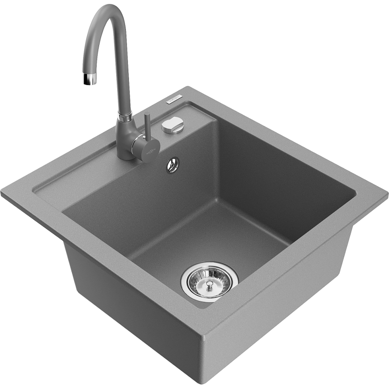 Mexen Vito granitinė vienos kameros virtuvinė plautuvė su Telma maišytuvu, pilka - 6503-71-670200-71