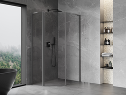 Mexen Mist L Penkiakampė asimetrinė atveriama dušo kabina 80 x 100 cm, permatoma, gun metal - 8A8L-080-100-95-00