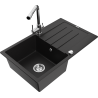 Mexen Bruno granito plautuvė vienos talpos su nutekėjimu ir virtuviniu maišytuvu Duero, juodas - 6513-77-671600-00