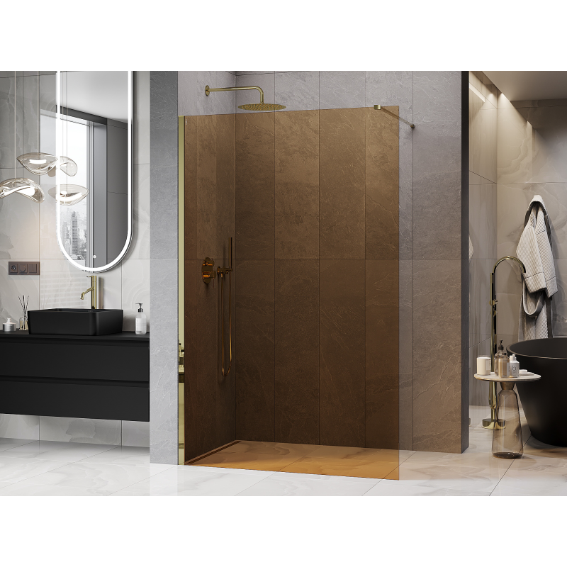 Mexen Kioto dušo sienelė Walk-in 80 x 200 cm, 8 mm bronza, auksinė - 800-080-101-50-32