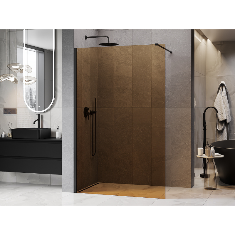 Mexen Kioto Dušo sienelė Walk-in 130 x 200 cm, 8 mm bronza, juoda - 800-130-101-70-32