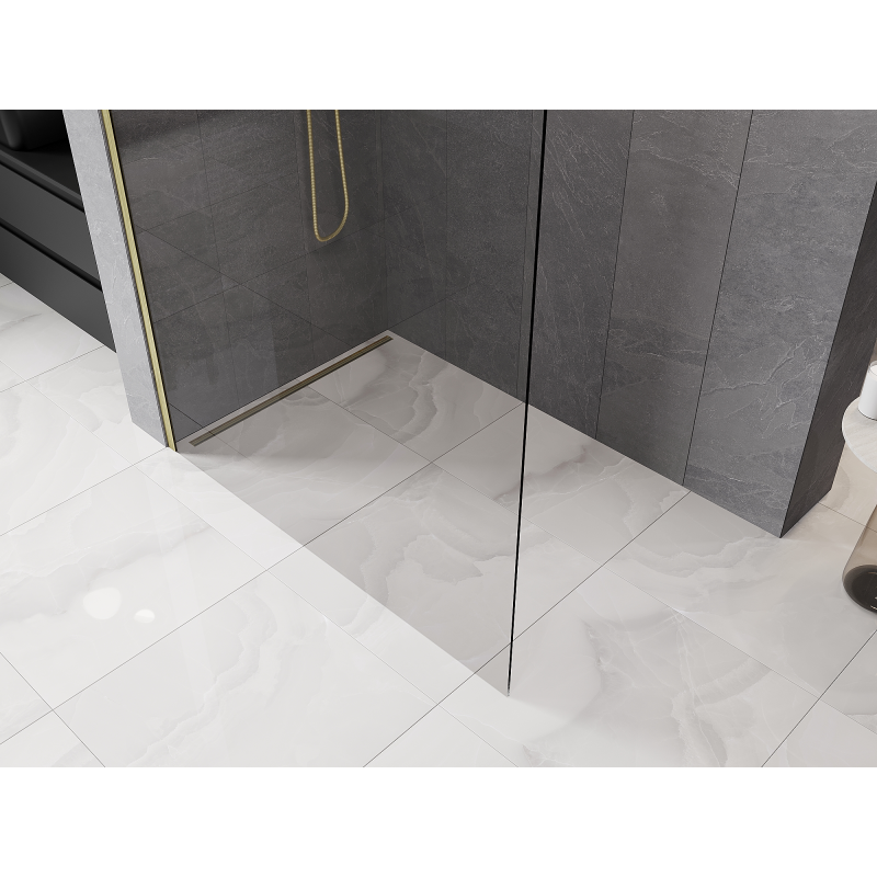 Mexen Kioto-P dušo kabinos Walk-in 70 x 200 cm, permatomas 8 mm, aukso matinė - 800-070-101-55-00-P