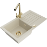 Mexen Pablo vienos kameros granito kriauklė su drenažu ir virtuviniu maišytuvu Duero, smėlio spalvos - 6510-69-671600-50
