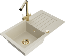 Mexen Pablo vienos kameros granito kriauklė su drenažu ir virtuviniu maišytuvu Duero, smėlio spalvos - 6510-69-671600-50