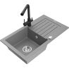 Mexen Pablo granito plautuvė su vienu dubeniu, nusausinimo lentynėle ir virtuviniu maišytuvu Duero, pilka - 6510-71-671600-70