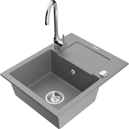 Mexen Enzo vientisas granito plautuvas su nutekėjimo funkcija ir virtuviniu maišytuvu Telma, pilkas - 6506-71-670200-00