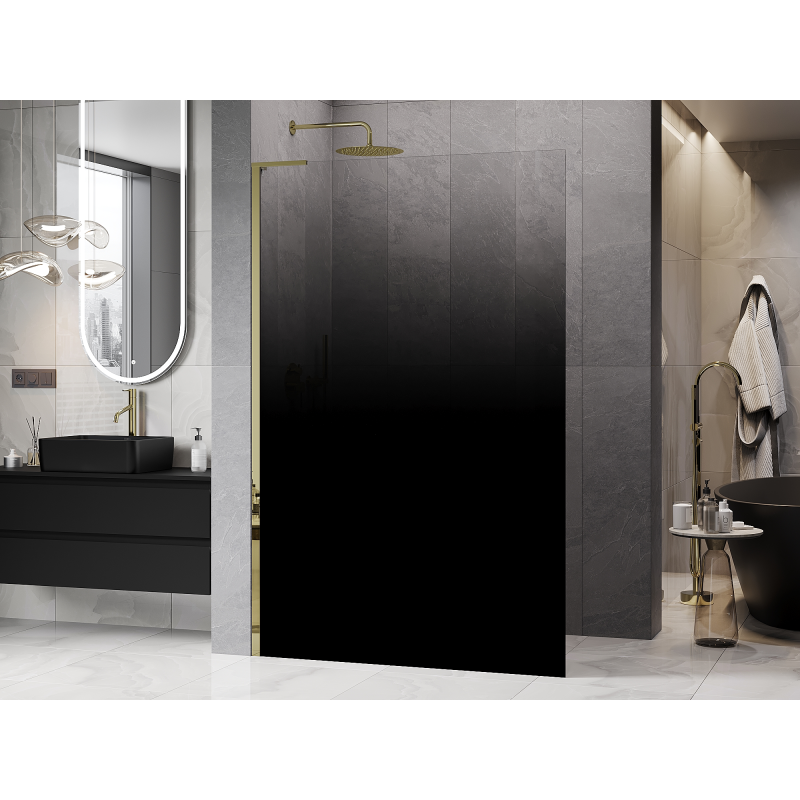 Mexen Kioto L dušo kabinos sienelė Walk-in 120 x 200 cm, juoda ombre 8 mm, auksinė - 800-120-103-50-76