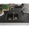 Mexen Gaspar 1,5 skylių granito kriauklė su nusausintuvu ir virtuviniu čiaupu Telma, juoda/auksinė - 6507-75-670200-50