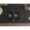 Mexen Gaspar granito plautuvė 1,5 kameros su džiovykla ir virtuviniu maišytuvu Telma, juoda/auksinė - 6507-75-670200-70
