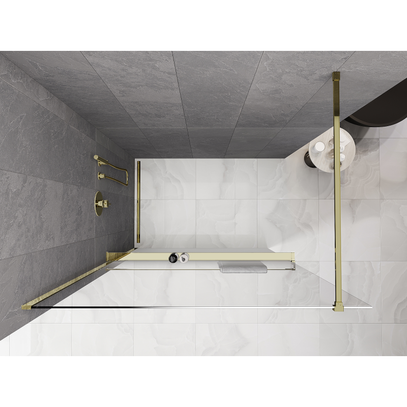 Mexen Kioto+ dušo sienelė su lentyna Walk-in 70 x 200 cm, ombre balta 8 mm, auksinė - 800-070-121-50-86