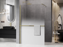 Mexen Kioto+ dušo sienelė su lentyna Walk-in 130 x 200 cm, balta ombė 8 mm, auksinė šlifuota - 800-130-121-55-86