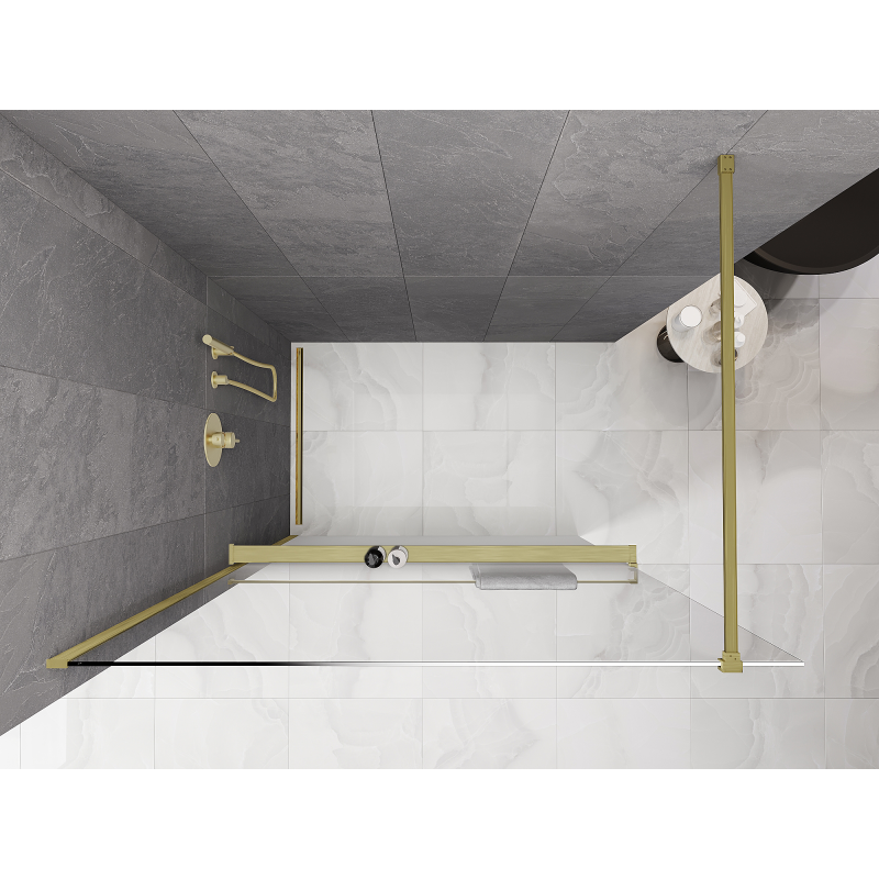Mexen Kioto+ dušo siena su lentyna Walk-in 150 x 200 cm, ombre balta 8 mm, aukso matinė - 800-150-121-55-86