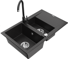 Mexen Gaspar grindinis granito kriauklė su 1,5 skyriaus ir nutekėjimu bei virtuvės maišytuvu Telma, juoda/sidabrinė