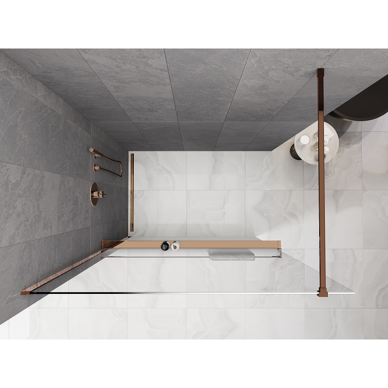 Mexen Kioto+ dušo sienelė su lentyna Walk-in 100 x 200 cm, balta ombre 8 mm, rožinis auksas - 800-100-121-60-86