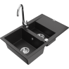 Mexen Gaspar granitinė 1,5 skylių kriauklė su lataku ir virtuviniu čiaupu Telma, juoda - 6507-77-670200-00