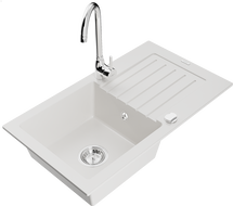 Mexen Pablo granitinė plautuvė su vienu dubeniu ir nutekėjimu bei virtuviniu maišytuvu Telma, balta - 6510-20-670200-00