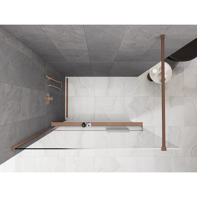 Mexen Kioto+ dušo sienelė su lentynėle Walk-in 70 x 200 cm, ombre balta 8 mm, šlifuotas varis - 800-070-121-65-86