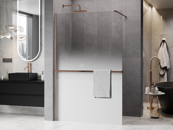 Mexen Kioto+ dušo sienelė su lentyna Walk-in 100 x 200 cm, balta ombre 8 mm, šlifuotas varis - 800-100-121-65-86