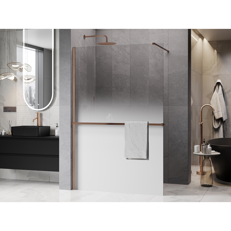 Mexen Kioto+ dušo siena su lentyna Walk-in 150 x 200 cm, ombre balta 8 mm, šlifuotas varis - 800-150-121-65-86
