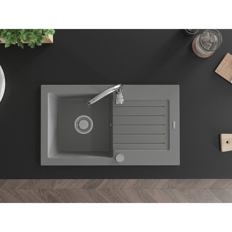 Mexen Pablo granitinis vienos sekcijos plautuvė su nutekėjimu ir virtuvės maišytuvu Telma, pilka - 6510-71-670200-00
