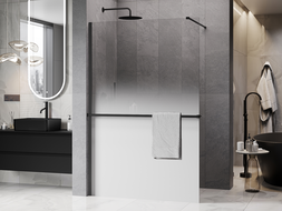 Mexen Kioto+ dušo sienelė su lentyna Walk-in 100 x 200 cm, ombre balta 8 mm, juoda - 800-100-121-70-86