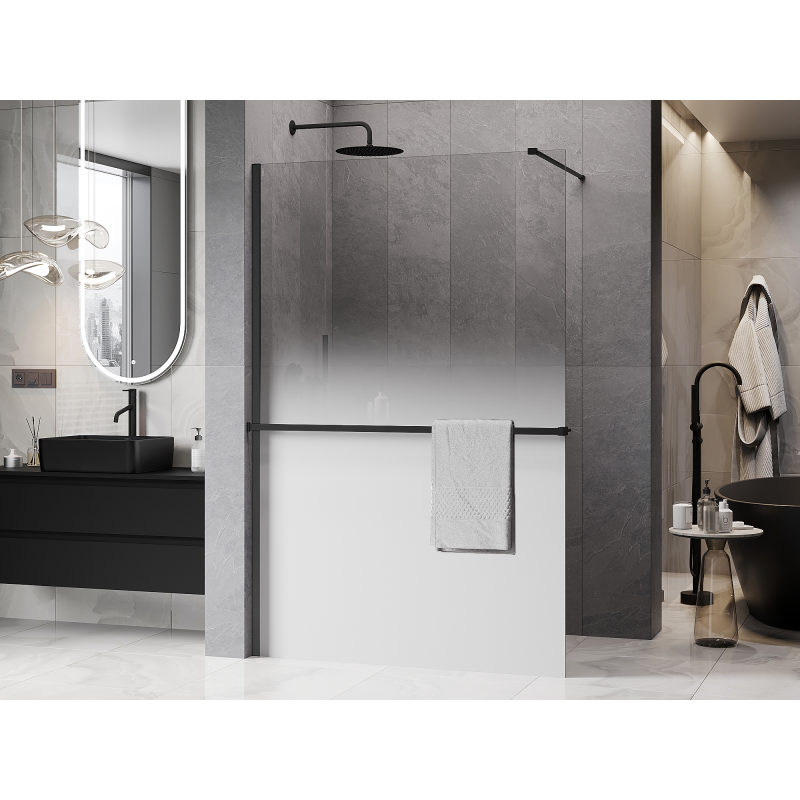 Mexen Kioto+ dušo siena su lentyna Walk-in 130 x 200 cm, ombre balta 8 mm, juoda - 800-130-121-70-86