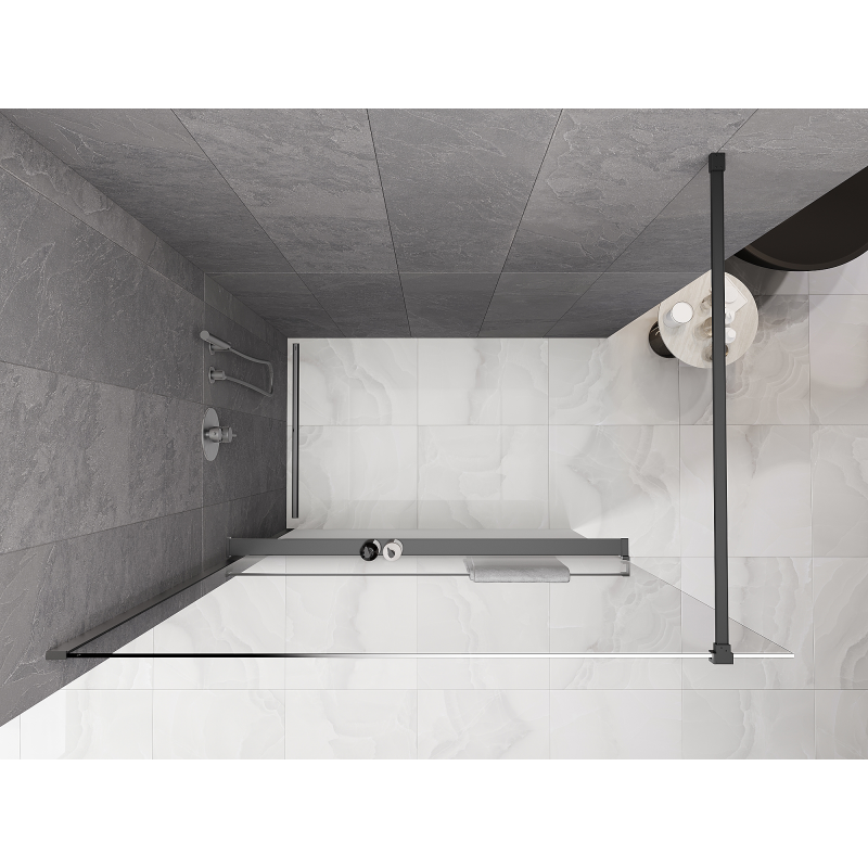 Mexen Kioto+ Dušo siena su lentyna Walk-in 100 x 200 cm, balta ombre 8 mm, gunmetal - 800-100-121-95-86