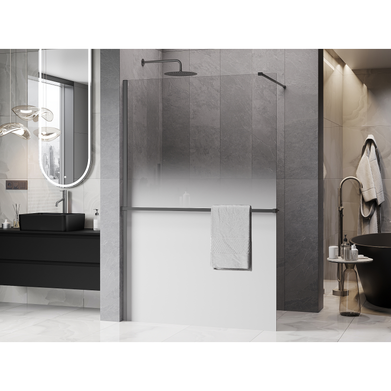 Mexen Kioto+ dušo kabina su lentyna Walk-in 130 x 200 cm, ombre balta 8 mm, gun metal - 800-130-121-95-86