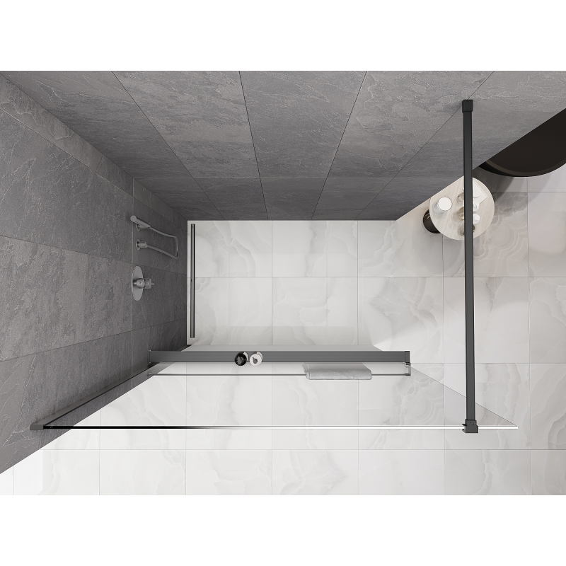 Mexen Kioto+ dušo kabina su lentyna Walk-in 130 x 200 cm, ombre balta 8 mm, gun metal - 800-130-121-95-86