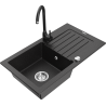 Mexen Pablo granitinis vieno dubens plautuvas su lašėjimu ir virtuvės maišytuvu Telma, juodas/sidabrinis - 6510-73-670200-70