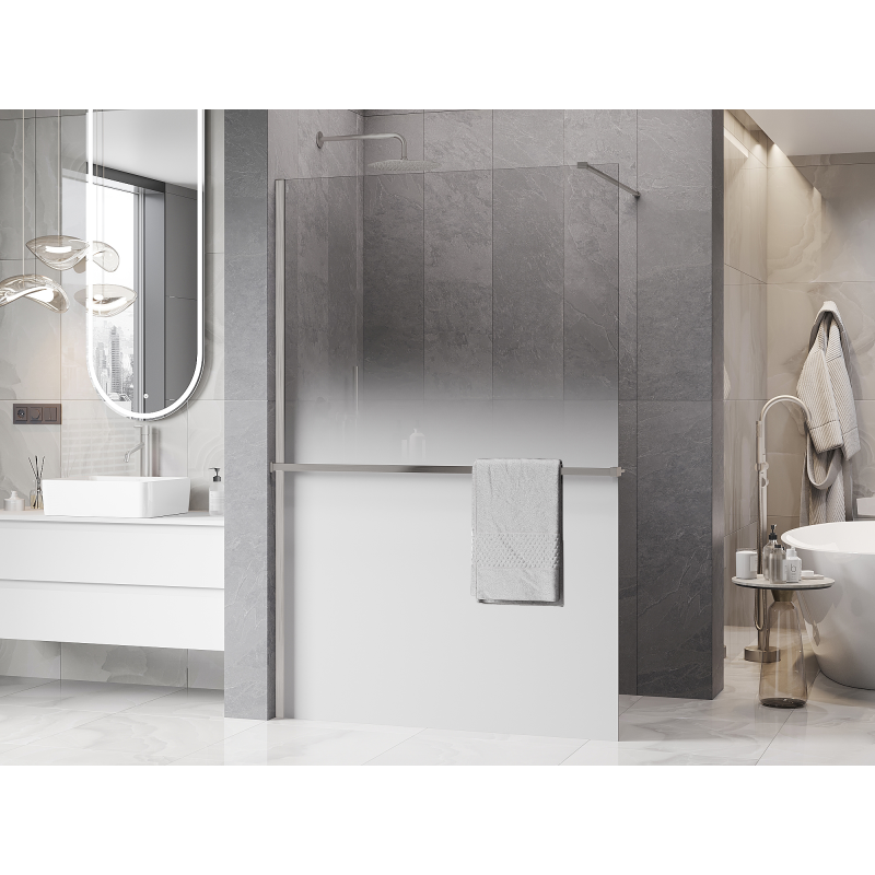 Mexen Kioto+ dušo sienelė su lentyna Walk-in 80 x 200 cm, ombre balta 8 mm, šlifuotas nikelis - 800-080-121-97-86