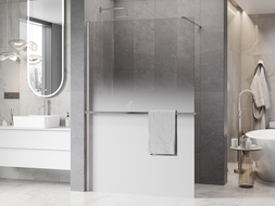 Mexen Kioto+ dušo sienelė su lentyna Walk-in 80 x 200 cm, ombre balta 8 mm, šlifuotas nikelis - 800-080-121-97-86