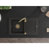 Mexen Pablo granitinė virtuvinė plautuvė su viena kamera ir nusausinimo paviršiumi bei Telma maišytuvu, juodas/auksinis