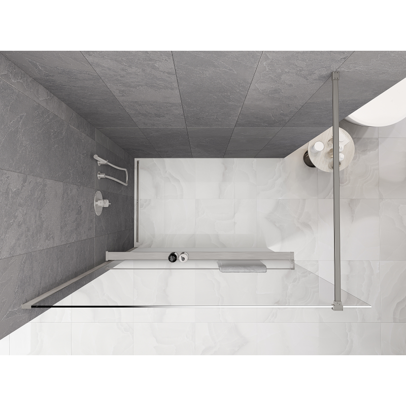 Mexen Kioto+ dušo sienelė su lentyna Walk-in 150 x 200 cm, balta ombre 8 mm, šepečiu apdorotas nikelis - 800-150-121-97-86