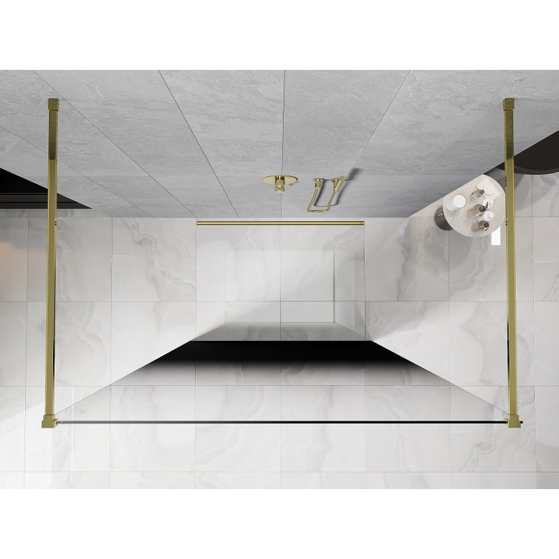 Mexen Kioto laisvai stovinti dušo sienelė 110 x 200 cm, ombre juoda 8 mm, auksinė - 800-110-002-50-76